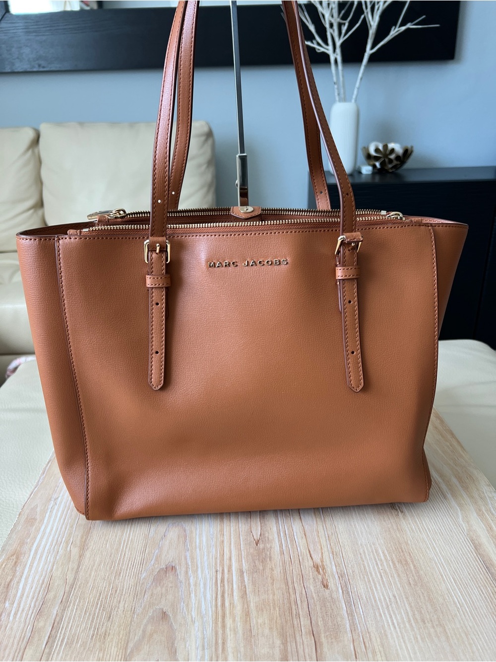 Marc Jacobs Cognac Leather Tote with Adjustable Straps